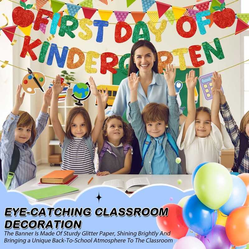 Fulmoon First Day of Kindergarten Banner Glitter Back to School