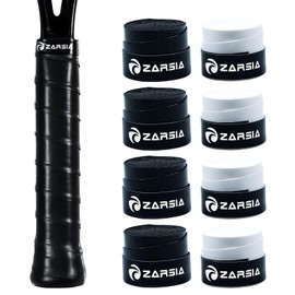 KUZAW 8 Pack Tennis Racket Grip Tape - Tacky Overgrip Non-Slip Sweat-Absorbing Cushion Wrap for Tennis, Pickleball, Badminton, Golf, Baseball, Bat, Universal Grip Tape (4X Black + 4X White)
