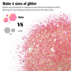Matio Iridescent Chunky Glitter 7.8oz/220g IRI Pink Craft Ultra Fine Glitter Powder Mixed Chunky PET Flakes Sequins for Resin Epoxy Nail Art Hair Eye Tumbler Party Festival Decor