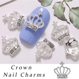 20Pcs Crown Nail Charms 3D Shiny Gold Silver Nail Charms Rhinestones Exquisite Nail Jewelry for Nail Design Acrylic Nail Charms Decorations Crystal Crown Nail Gems for Women Girls DIY Nails Supplies