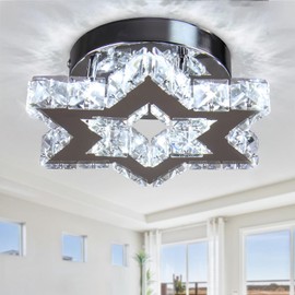 Chandelier LED Crystal Chandelier Modern Flush Mount Ceiling Light Fixtures LED Star Mini Chandeliers Light Fixture Ceiling Lamp for Kitchen Hallway Foyer Bedroom Dinning Room (Cool White)