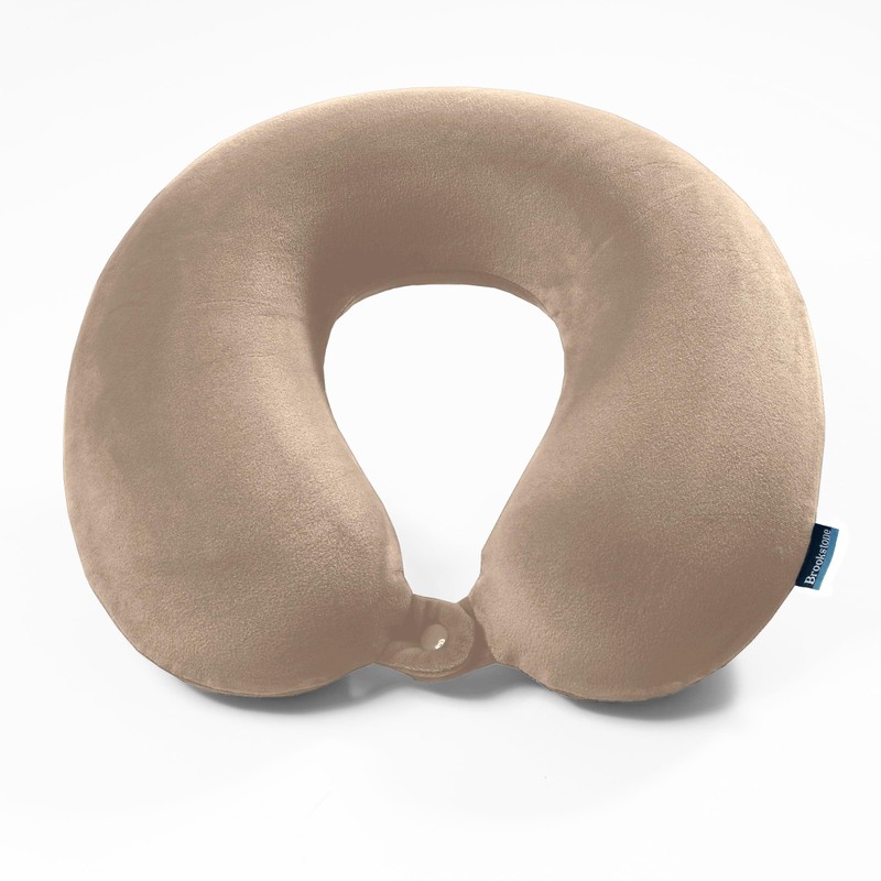 Brookstone Memory Foam Travel Neck Pillow for Vacations, Airplanes, Trains,