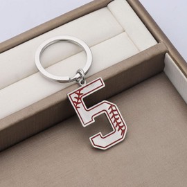 FAADBUK Baseball Initial Keychain Baseball Lucky Number Jewelry Baseball Jersey 0-9 Inspiration Pendant Keychain (Baseball 5 K-S)