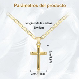 Diguiduk® Collar Cadenas Cruz Dijes Hombres Joyeria Acero Inoxidable 50+5cm Color Dorado Collares De Mujer Collares De Moda Para Halloween Tamaño de la cruz 5 cm de longitud 3 cm de ancho