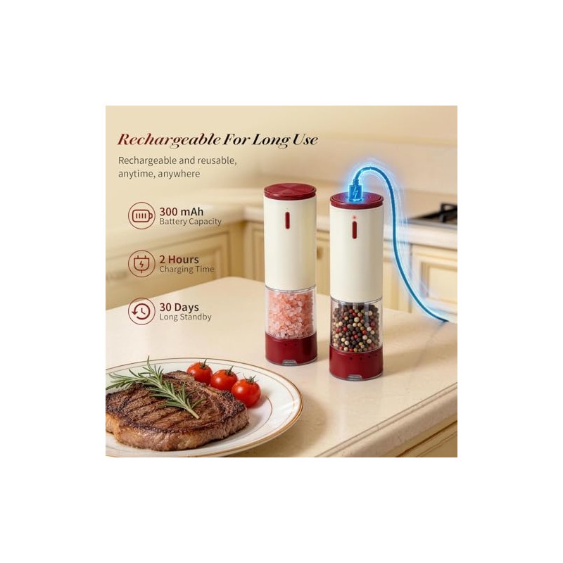 Automatic Rechargeable Salt and Pepper Grinder Set - 2 PCS