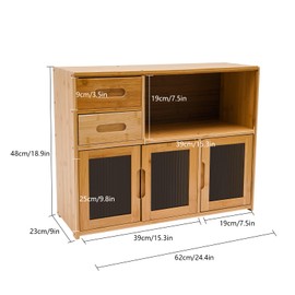 ILWorkTLs 2 Tiers Bamboo Kitchen Pantry, Storage Cabinet with Acrylic Door and Drawer for Kitchen,24.4" W Pantry Countertop Storage for Spice Seasoning Bottle,Dish