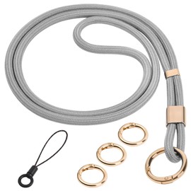 Flintronic Lanyard, Lanyards, Neck Strap, Rotating Metal Clip, Removable Neck Lanyard, Long Wrist with Carabiner, Paracord Key Ring, Key ID Cards (Grey)