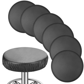 Newwiee 6 Pcs Black Leather Stool Covers Round,Waterproof PU Stretch Round Seat Cover Bar Stool Seat Covers Cushion with Elastic Bands for Bar Swivel Chair, 13 to 17 inches