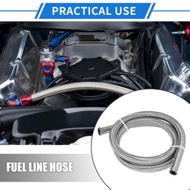 VekAuto Car Braided Mesh Hose, 3.3ft 3/8" AN6 Fuel Hose Oil Gas Line Universal for Car Durable Stainless Steel Silver Tone