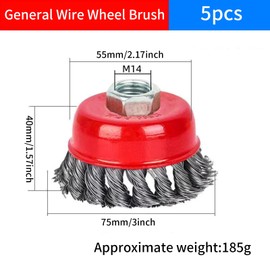 5Pcs Wire Wheel Brush, 3inch Angle Grinder Wire Wheel, M14 Screw Thread Twisted Knotted Grinders Heavy Cleaning Wire Bore Brush for Angle Grinder Twisted Knotted Cup Brush