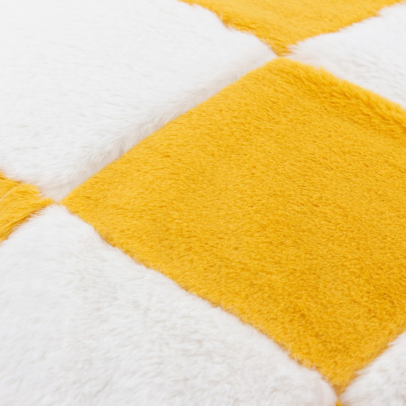 Heya Home Cozee Check Faux Fur Cushion Cover, Yellow