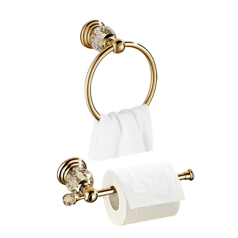 WOLIBEER Crystal Gold Toilet Paper Holder Hand Towel Ring Crystal