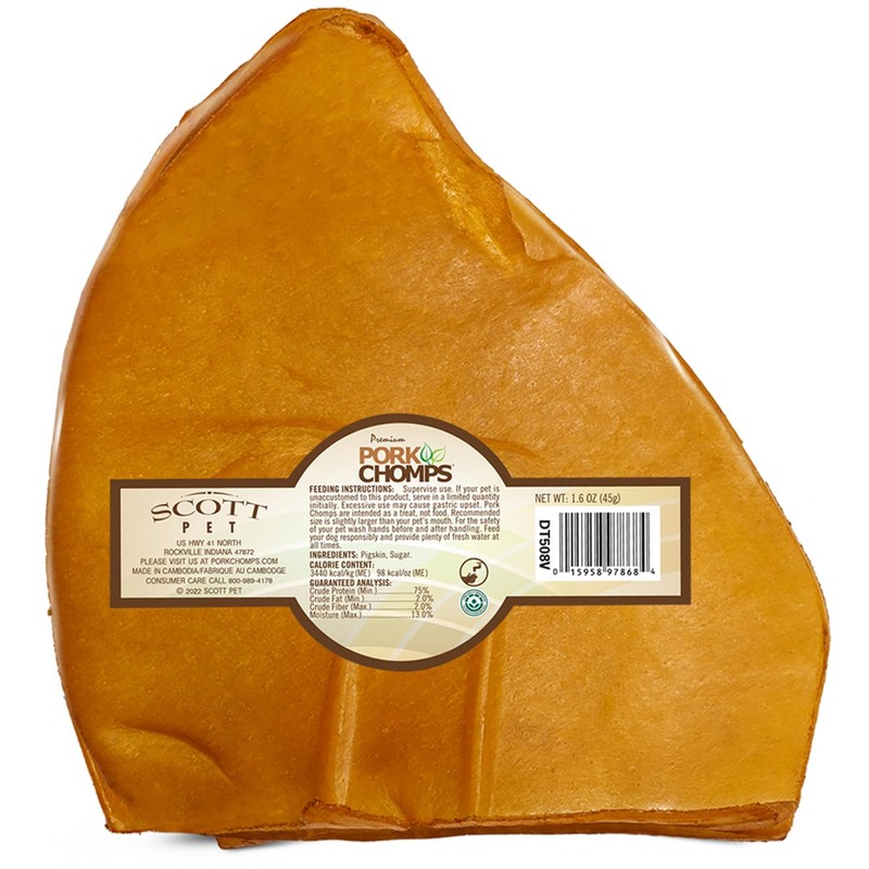 Pork Chomps Roasted Pork Skin Dog Chews, 5-inch Ear Shapes,
