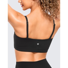 CRZ YOGA Butterluxe Womens Adjustable Spaghetti Thin Strap Sports Bra - Padded Wireless Square Neck Workout Yoga Bra Black Large