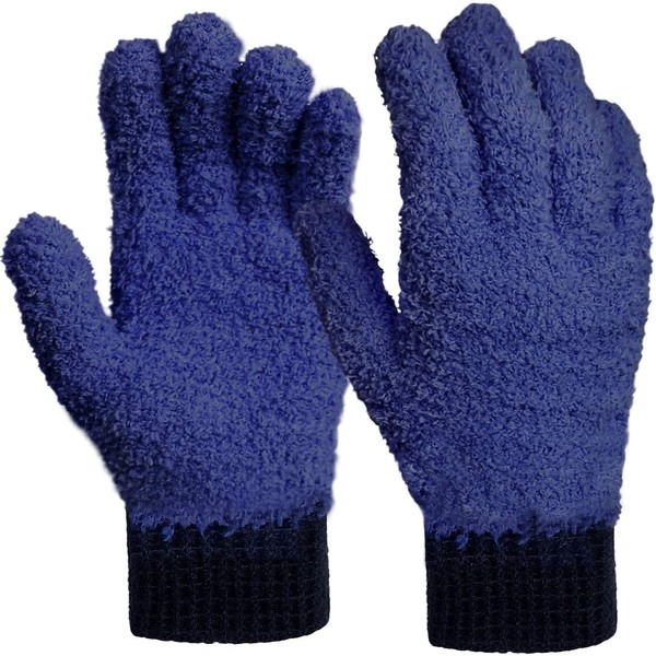 MIG4U Microfiber Dusting Gloves House Cleaning Glove for Blinds, Windows, Baseboard, Shutters, Furniture, and Car, Reusable Lint-Free Navy 1 pair S/M