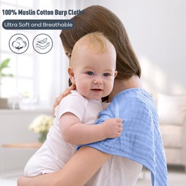 Yoofoss Muslin Cloths, Pack of 10, Muslin Nappies, Burp Cloths, 100% Cotton, 27 x 50 cm, 6-Layer Absorbent Washcloths, Folding Nappies for Baby, Newborn, Colour Gradient, Blue