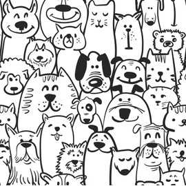 Heroad Peel and Stick Wallpaper Black and White Contact Paper Dog Wallpaper Modern Cute Puppy for Nursery Room Bedroom Bathroom Cabinets Vinyl Roll Self-Adhesive Waterproof 17.3" x 393"