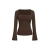 CIDER Square Neck Long Sleeve Top Ruched Front Flare Sleeve