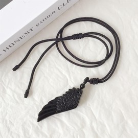 EDEN'S CALL Natural Carved Stone Pendant Necklace for Men and Women Adjustable Cord Black Obsidian Crystal Stone Figurine Necklace, Wing