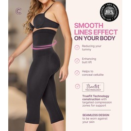 CURVEEZ High Waist Compression Pants - Anti Cellulite Shapewear Tummy Control Capri Leggings - Fajas Colombianas (Plus and Regular Sizes) (No Open Crotch, 3X-Large, Black)