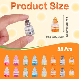 LEGENTLISUR 50Pcs Glass Charms Bulk for Jewelry Making Glow in the Dark Bottle Pendant Charms Multi-Color Luminous DIY Craft Pendants for Necklaces Bracelets Earrings