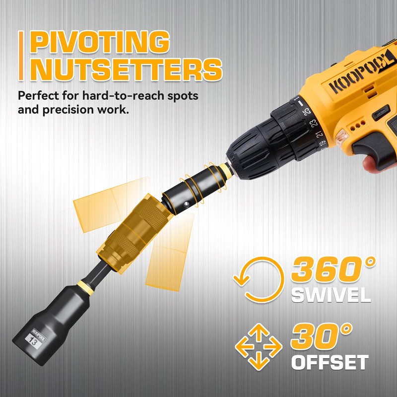 KOOPOOL Magnetic Impact Nut Driver Set, Metric & SAE Driver