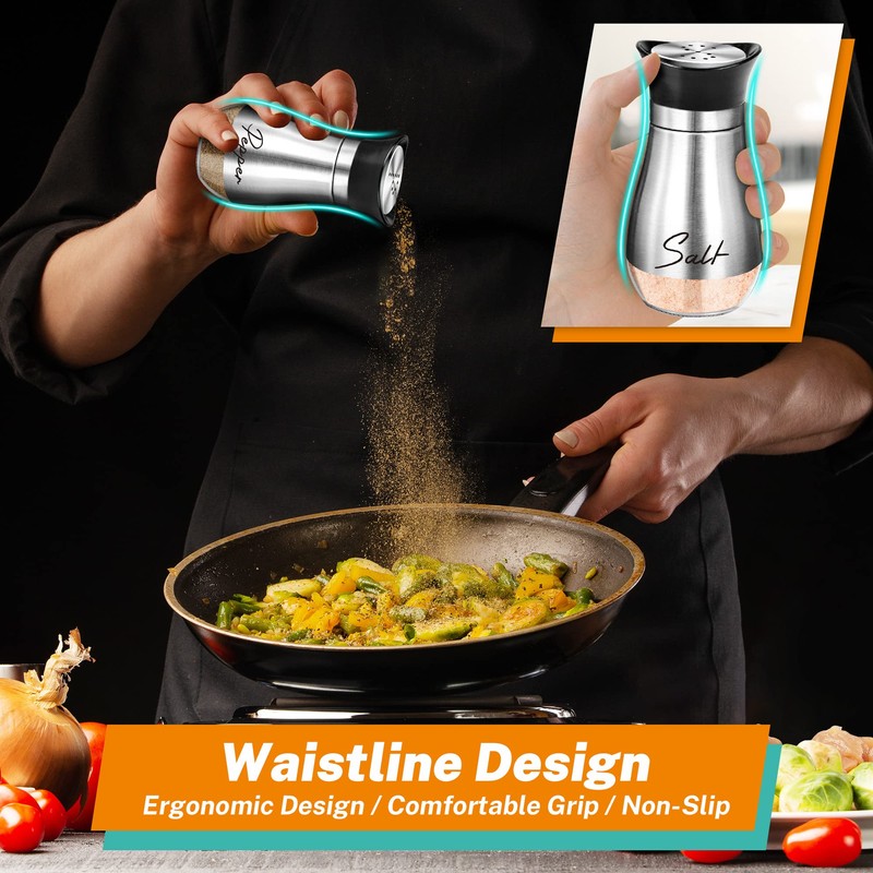 Salt and Pepper Shakers Set with Holder,4 oz Stainless Steel