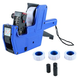 Price Gun 8 Digit Price Labels Printer Price Tags Labels Machine with 3 Rolls Label Paper, 3 Ink Wheel for Office, Retail Shop Labelling, Blue