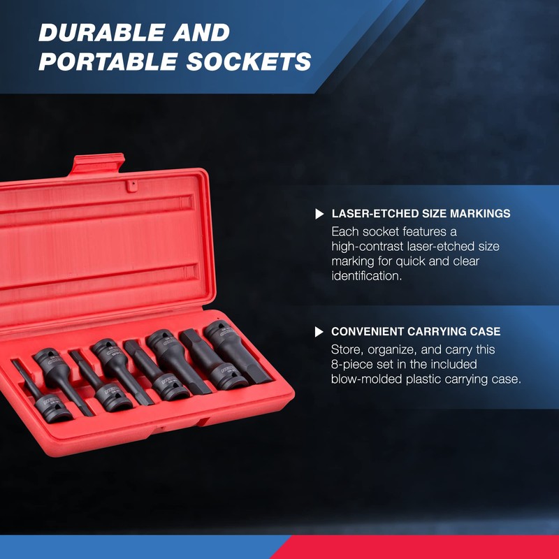 NEIKO 01137B 1/2-Inch-Drive Allen Socket Set, 3-Inch Length, 1/2-Inch Impact