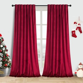 gisewood Red Velvet Curtains 96 Inches Long Back Tab Thermal Insulated Curtain Drapes for Living Room 2 Panels