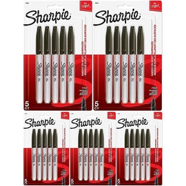 Sharpie 30665PP Permanent Markers, Fine Tip, Black Color, Alcohol Based, Remarkably Resilient Ink Dries Quickly and Resists Fading and Water, 5 Pack of 5 Markers, Total of 25 Markers