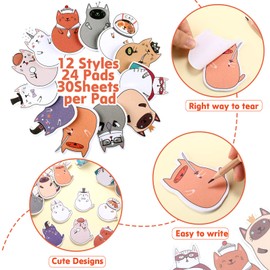 Chinco 24 Pads Cat Sticky Notes Cute Sticky Note Bulk Fun Kawaii Animal Office Supplies 720 Sheets Self Adhesive Notepads for Teachers Classrooms Cat Lovers School Supplies Christmas Creative Gifts