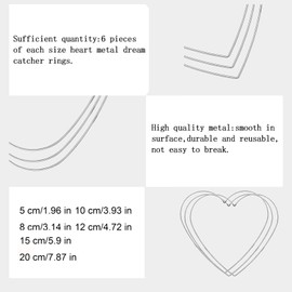 Dfuqanb Pack of 12 Metal Rings Hoops, Metal Frame Heart for Crafts, Heart-Shaped Dream Catcher, Heart Dream Catcher, Metal Ring Macrame, Perfect for DIY Decoration Projects, Pendants