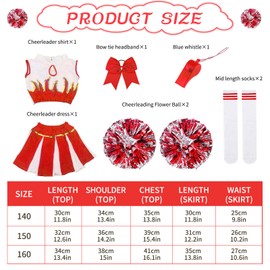 HUIKUANGEU Cheerleader Costume Children, Cheerleading Outfit Girls, Children's Costume Cheerleader Outfit, Cheerleading Dress Cheer Uniforms with Pompoms, for Carnival, Fancy Dress, Theme Party