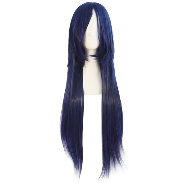 MapofBeauty 32" 80cm Long Straight Anime Costume Cosplay Wig Party Wig (Dark Blue)
