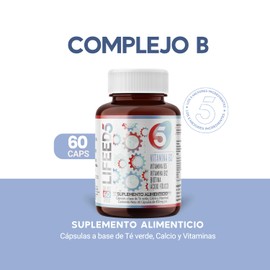 Lifeed5 Complejo B 60 Capsulas | Vitamina B12, Acido Folico, Te Verde, Biotina, Vitamina B2, Vitamina B3, Vitamina B5, Vitamina B6 | 60 Dias Suplementos Alimenticios Multivitaminico Hombre y Mujer en Capsulas con Complejo B Vitamina B