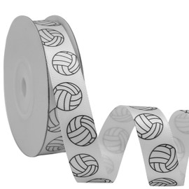 OZXCHIXU Satin Volleyball Ribbon, 5/8 Inch x 11 Yard, White Volleyball Ribbon Use for Team Hair Bows, Wreath, Scrapbooks, Present Wrapping, Party Decoration, Ribbon Crafts