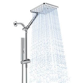Hombeter Shower Heads with Handheld Spray Combo, 10 Inch High Pressure Rain/Rainfall Shower Head, Height Adjustable Dual 2 in 1 Shower Head System with Stainless Steel Hose