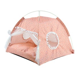 Indoor Pet Tent Detachable Washable Soft Warm Prevent Slip Cute Dog Tent House with Mesh Door Window for All Seasons Pink