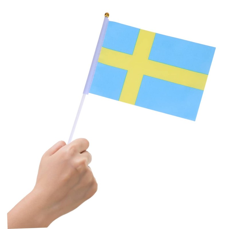 Tofficu 2sets Mini Sweden Flag on Stick Handheld Flags for