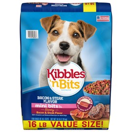 Kibbles 'n Bits Mini Bits Bacon & Steak Flavor, Dry Small Breed Dog Food, 16-Pound Bag