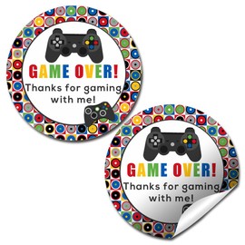 Game Over, Video Game Birthday Party Sticker Labels, 40 2" Party Circle Stickers by AmandaCreation, Great for Party Favors, Envelope Seals & Goodie Bags