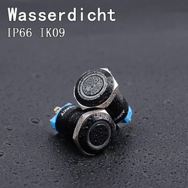 JIQI 2 x 12 mm Locking Pressure Switch 12 V to 24 V 2 A Waterproof Self-Holding Black Push Button Switch Made of Metal LED Illuminated Latch On/Off Switch with IP66 1NO for Motorcycle Boat Truck RV