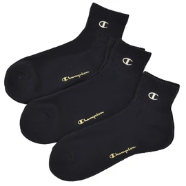 Champion C1-1706 Men's Short Socks (3 Pairs), Gold Embroidery, One Point Logo, Quarter Length Socks, Black