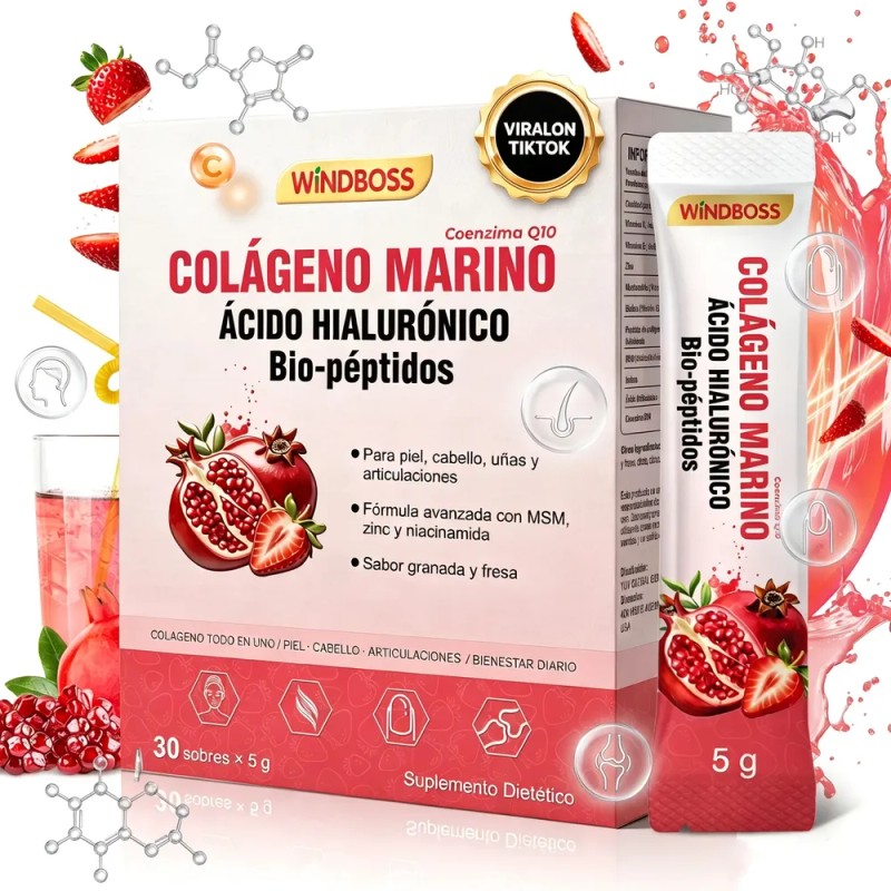 Windboss Péptidos De Colágeno Ácido Hialurónico 30 Sachets