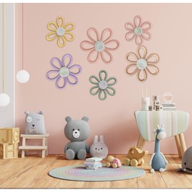 JAVEOLA 6Pcs Boho 3 Size Wall Decor Nursery Daisy Wall Hanging Bohemian Woven Flower Pendants for Bedroom
