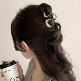 Briskyjp Hair Clip, Small, 3.1 inches (8 cm), Tightly Curled, Hair Accessory, Metal, Banana Clip, For Adults, Korean Style, Simple, Office, Women's, Weighted, Hair Clip, Silver