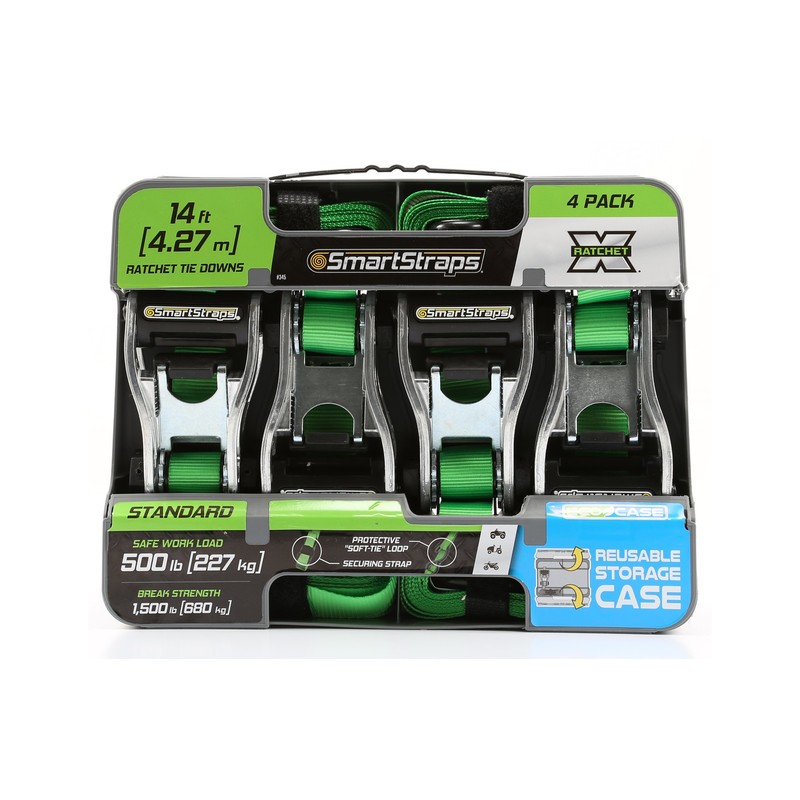 SmartStraps Ratchet Straps - 14ft GRN Premium RatchetX 4pk 1,500lb