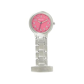 Ravel Classic Easy to Read Nurses Fob Watch, Silver / Pink Dial