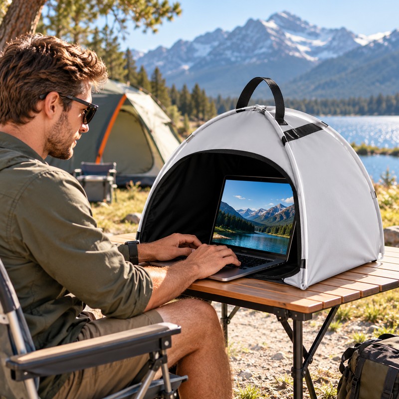 Portable Laptop Sun Shade for Outdoor Work – Foldable Glare-Reducing